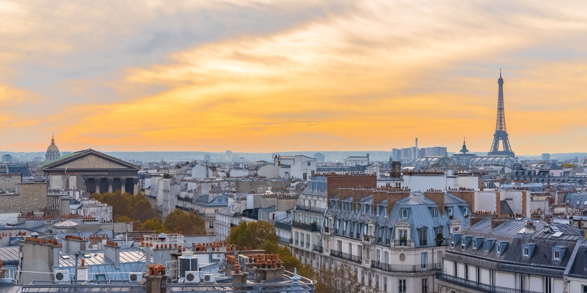 View of the Paris rooftops at dusk